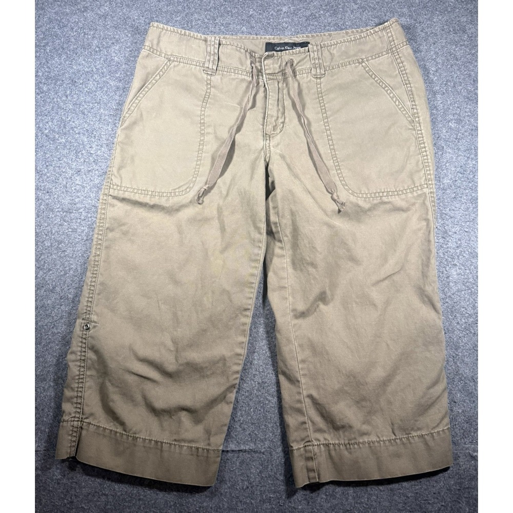 Calvin Klein Jeans Women's Beige Cotton-Linen Blend Drawstring Capri Size 10